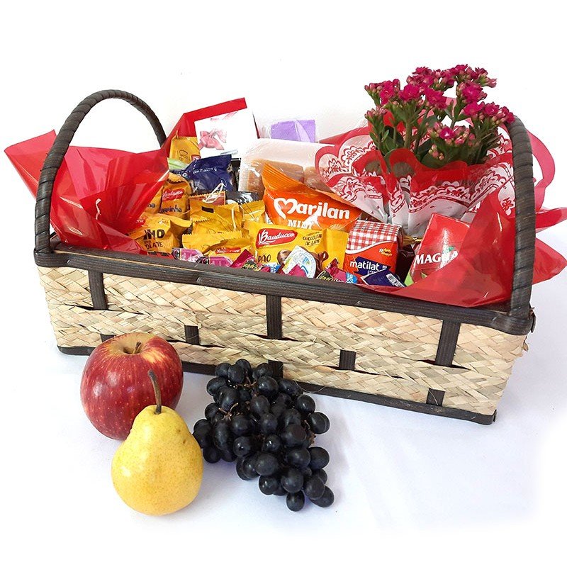 Bandeja de Café com Frutas 45 itens + Flor